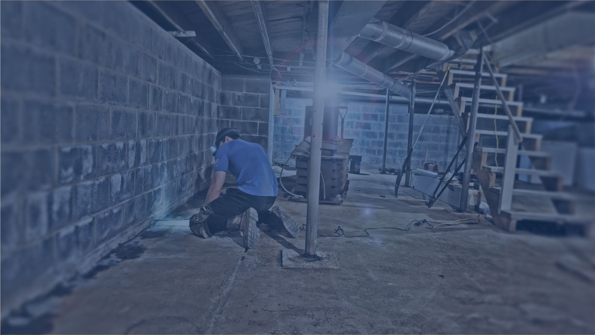 Man doing crawl space waterproofing to stop moisture in crawl space in Maiden, NC.